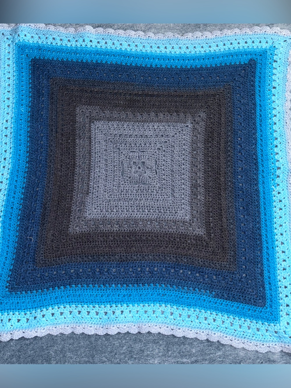Handcrafted Premium Heirloom Quality “Grace Blanket” in Blue/Gray Ombré